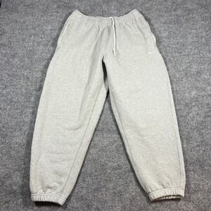 Nike Solo Swoosh Fleece Pants Mens Medium Gray Cotton Tapered Leg Standard Fit